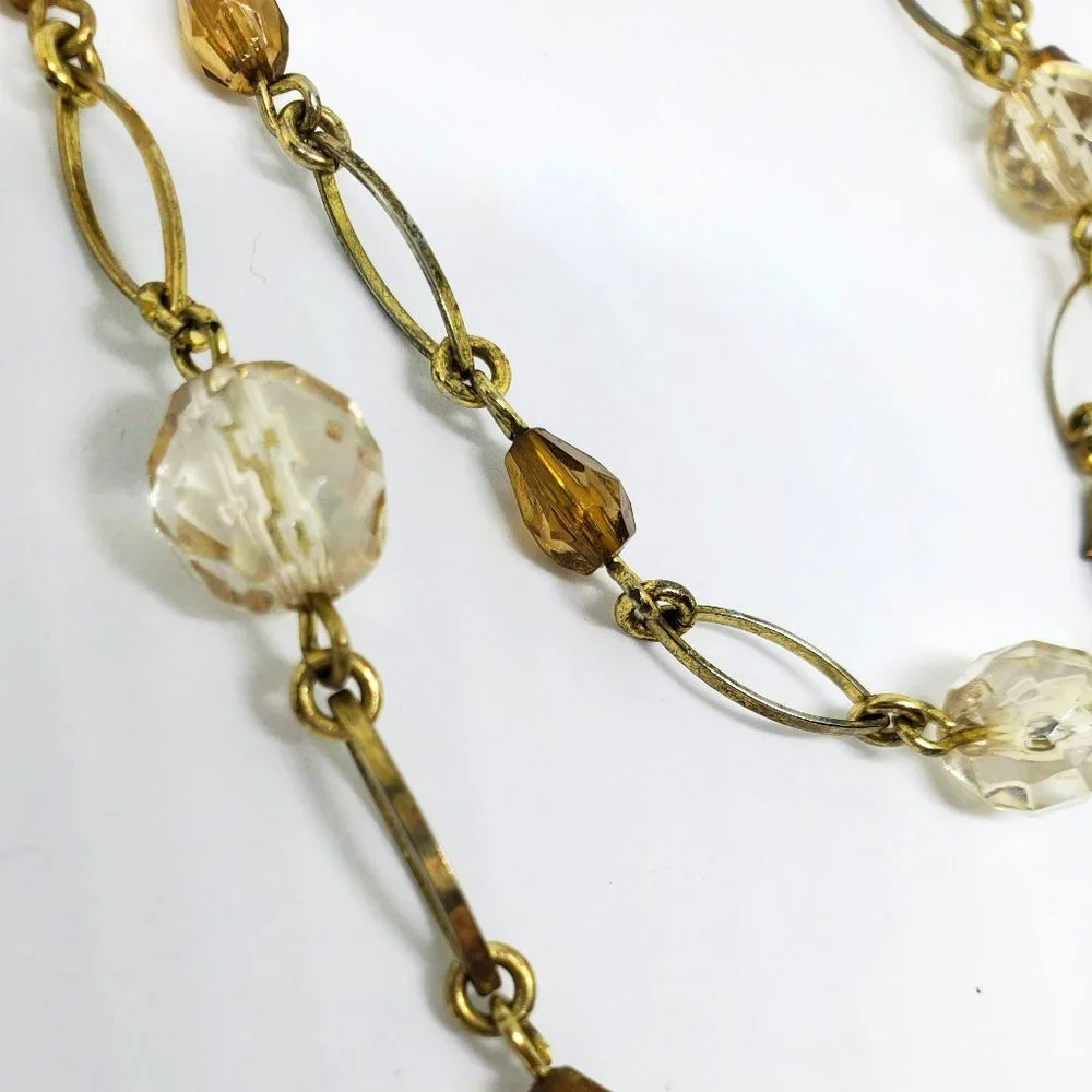Dainty Gold Oval Links Amber Teardrop Beads and Faceted Round Bead 34